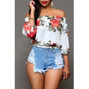 Lovely Trendy Floral Printed White Blouses