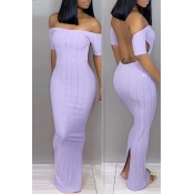 Lovely Trendy Backless Purple Ankle Length Dress