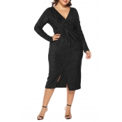 Lovely Casual Plus Size Black Knee Length Dress