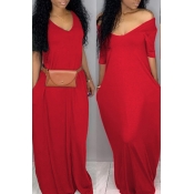 LW Casual Pockets Design Bright Red Blending Floor