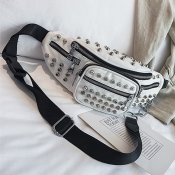 Lovely Trendy Rivet Decorative White PU Crossbody 