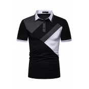Lovely Trendy Patchwork Black Cotton Polo Shirt
