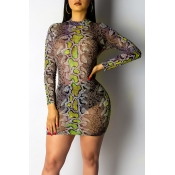 Lovely Sexy Printed Green Mini Dress (Without Unde