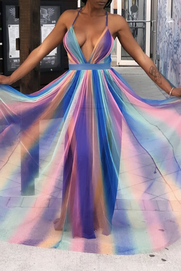 

Lovely Sweet Striped Purple Chiffon Floor Length Dress