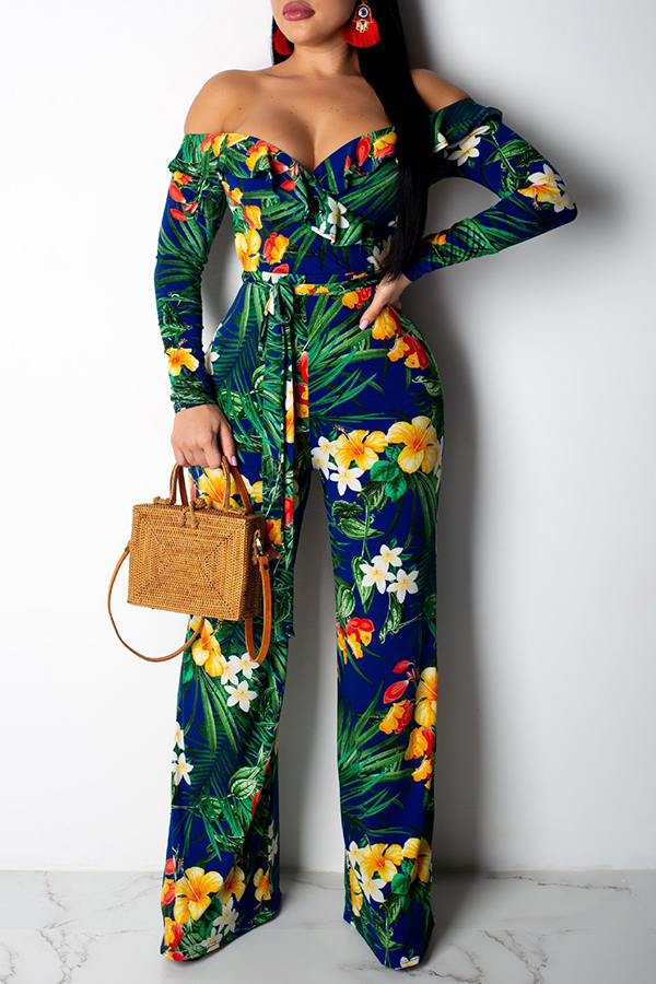 Lovely Bohemian Floral Printed Green One-piece Jumpsuit_Jumpsuit ...