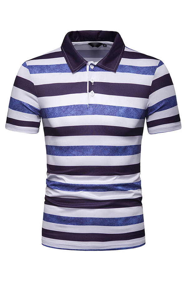 

Lovely Casual Striped Blue Polo Shirts