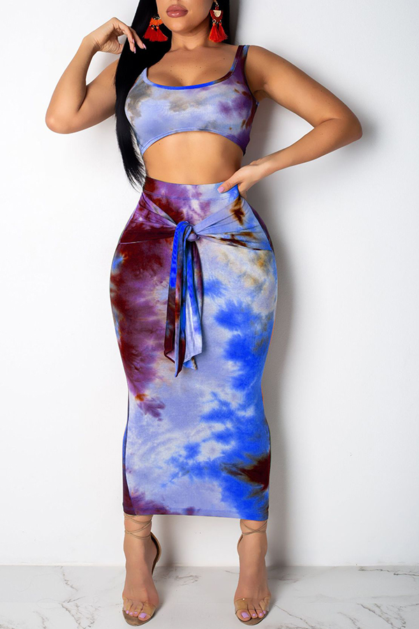 

Lovely Trendy Knot Design Blue Knitting Two-piece Skirt Set