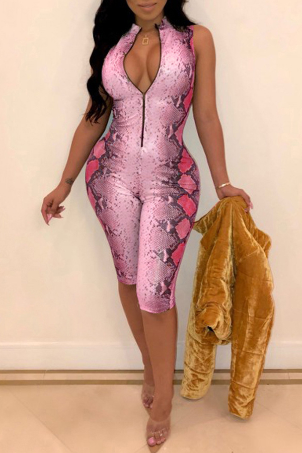 

Lovely Sexy Animal Printed Rose Red Twilled Satin One-piece Romper