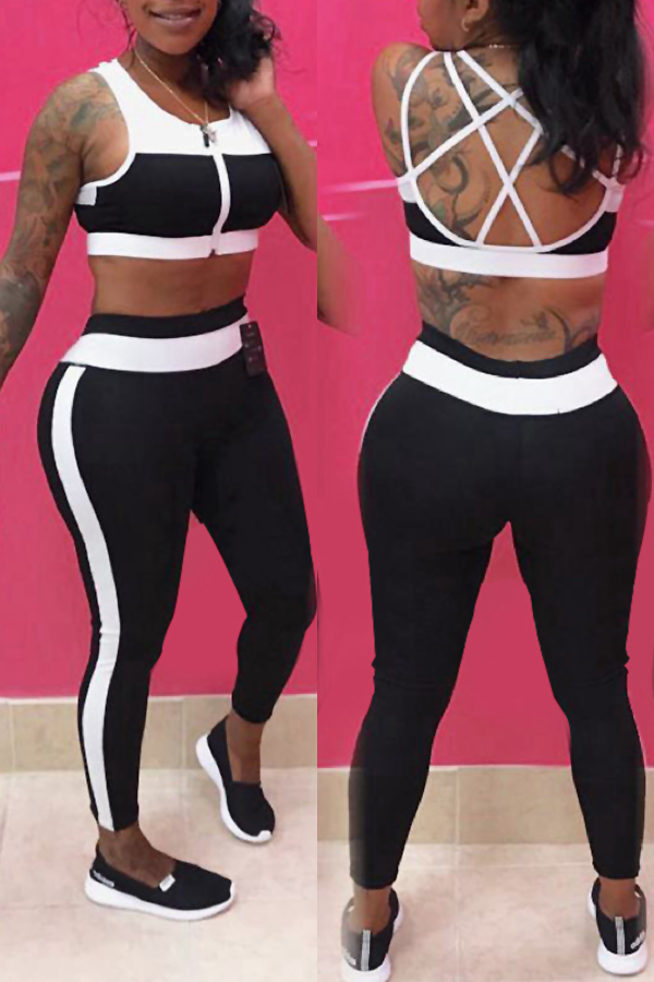 

Lovely Casual Hollowed-out Black Two-piece Pants Set