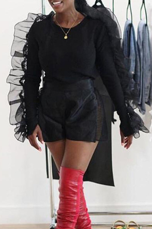 

Lovely Trendy Patchwork Black Knitting Blouses