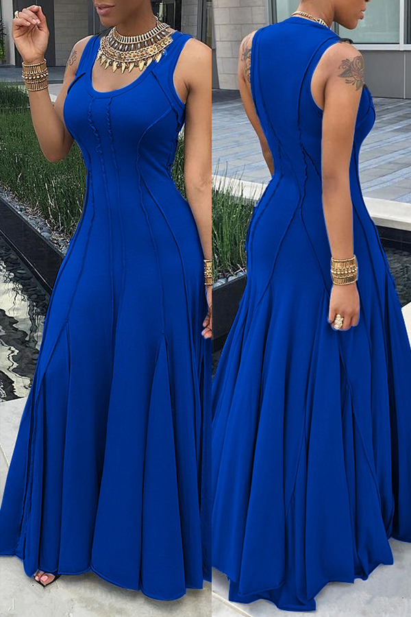 Lovely Casual Tank Sleeveless Royal Blue Ankle Length Dress_Dresses