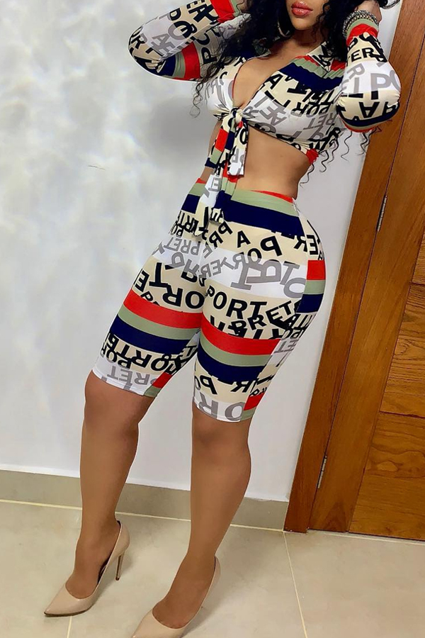

Lovely Leisure Letters Printed Two-piece Shorts Set