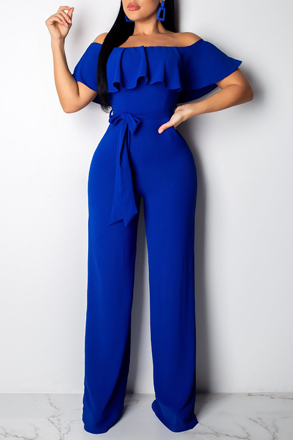 

Lovely Blue Ruffle Design Casual Jumpsuit(With Elastic)