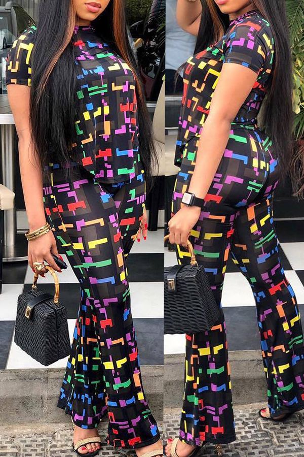 

Lovely Sexy Geometric Print Two-piece Pants Set