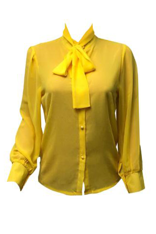 Lovely Yellow Chiffon Work Shirts_Blouses&Shirts_Top_LovelyWholesale ...