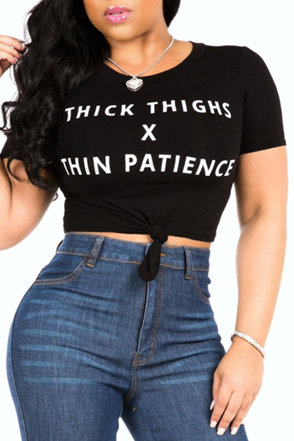 

Lovely Casual Letters Printed Black T-shirt