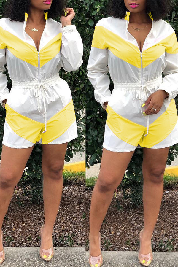 

Lovely Casual Zipper Design Yellow Rompers(With Elastic