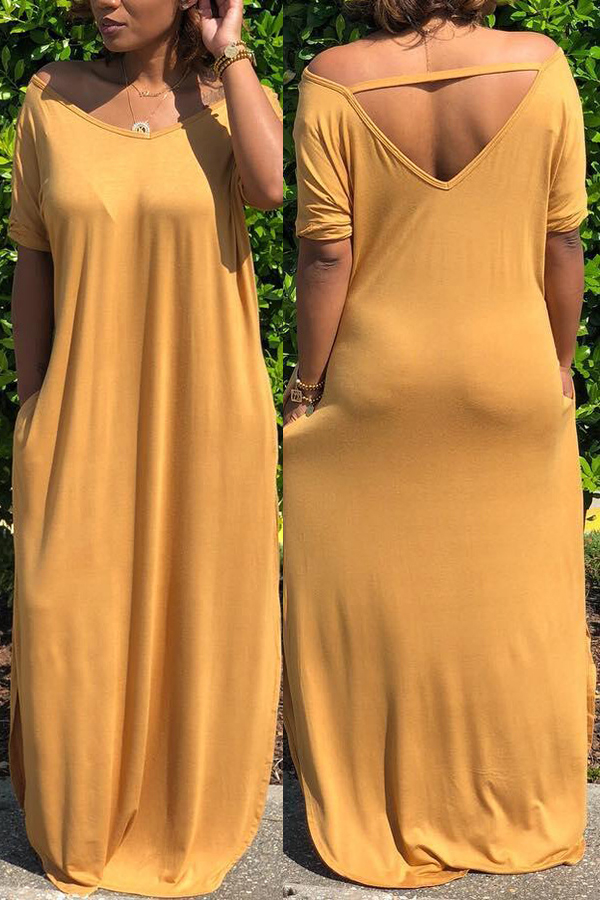 

Lovely Casual Hollow-out Yellow Dress