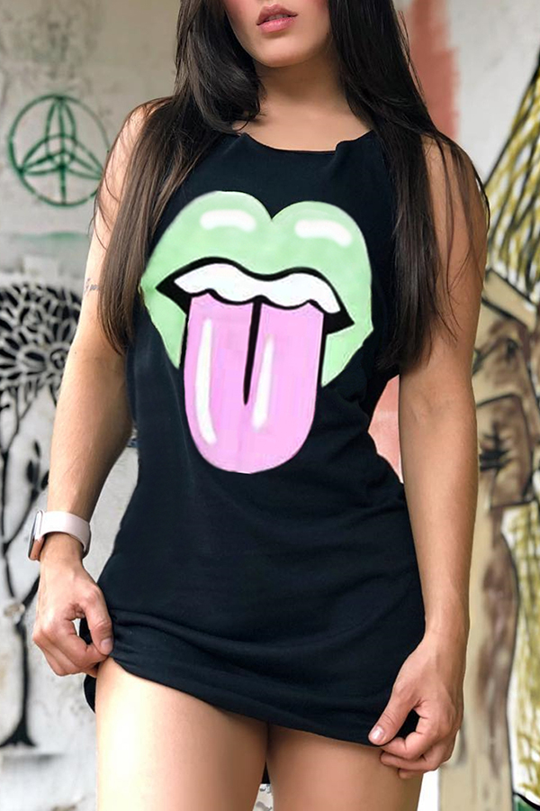 

Lovely Tongue Print Casual Dress(With Elastic
