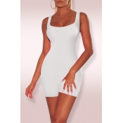 Lovely Casual Sleeveless Skinny White One-piece Ro