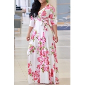 Lovely Casual Floral Printed White Floor Length Dr