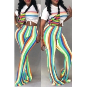 Lovely Casual Striped Trumpet-shaped Green Pants