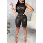 Lovely Sexy Skinny Black Sequined One-piece Romper