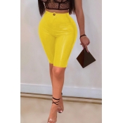 Lovely Trendy Skinny Yellow PU Shorts