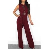 Lovely Sexy Patchwork Wine Red Twilled Satin One-p
