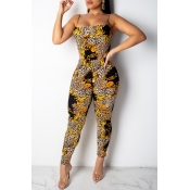 Lovely Casual Printed Gold One-piece Jumpsuit