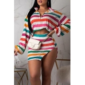 Lovely Trendy Striped Multicolor Two-piece Skirt S