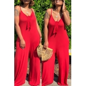 Lovely Casual Loose Knot Design Red One-piece Jump
