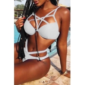 Lovely Sexy Hollowed-out White Two-piece Swimwear