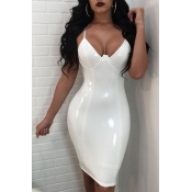 Lovely Sexy Zipper Design White Knee Length Dress