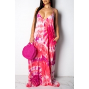 Lovely Sweet Backless Pink Floor Length Printed Dr