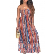 Lovely Sweet Striped Loose Multicolor Floor Length