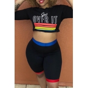 Lovely Casual Letters Printed Black Two-piece Shor