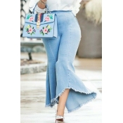 Lovely CasualHigh Waist Denim Flared Trousers