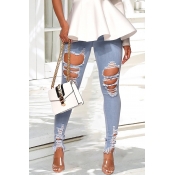 Lovely Fashion Hollow-out Light Blue Jeans