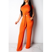 Lovely Casual Short Sleeve Orange Two-piece Pants 