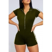 Lovely Casual Striped Army Green Skinny Rompers(Wi