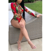 Lovely Sexy Printed Hollow-out Red Two-piece Swimw
