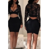 Lovely Sexy Perspective Black Lace Two-piece Skirt