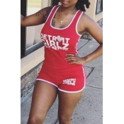 Lovely Leisure Letters Printed Red Two-piece Short
