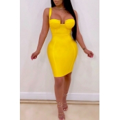 LW SXY Sleeveless Yellow Mini Dress(With Elastic)