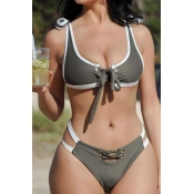 Lovely Lace-up Hollow-out Green Two-piece Swimwear