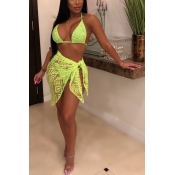 Lovely Sexy Printed Green Two-piece Swimwear(With 