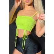 Lovely Leisure Lace-up Green Tank Top