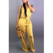 Lovely Casual Striped Yellow Jumpsuit(With Elastic