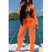 Lovely Sexy Hollow-out Orange Two-piece Pants Set